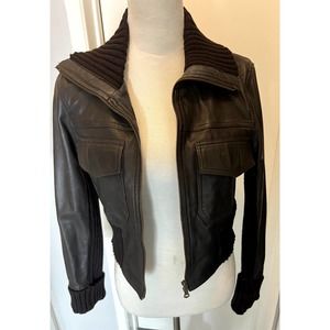 Elements by Vakko Brown lambskin aviator leather cotton jacket Sz S